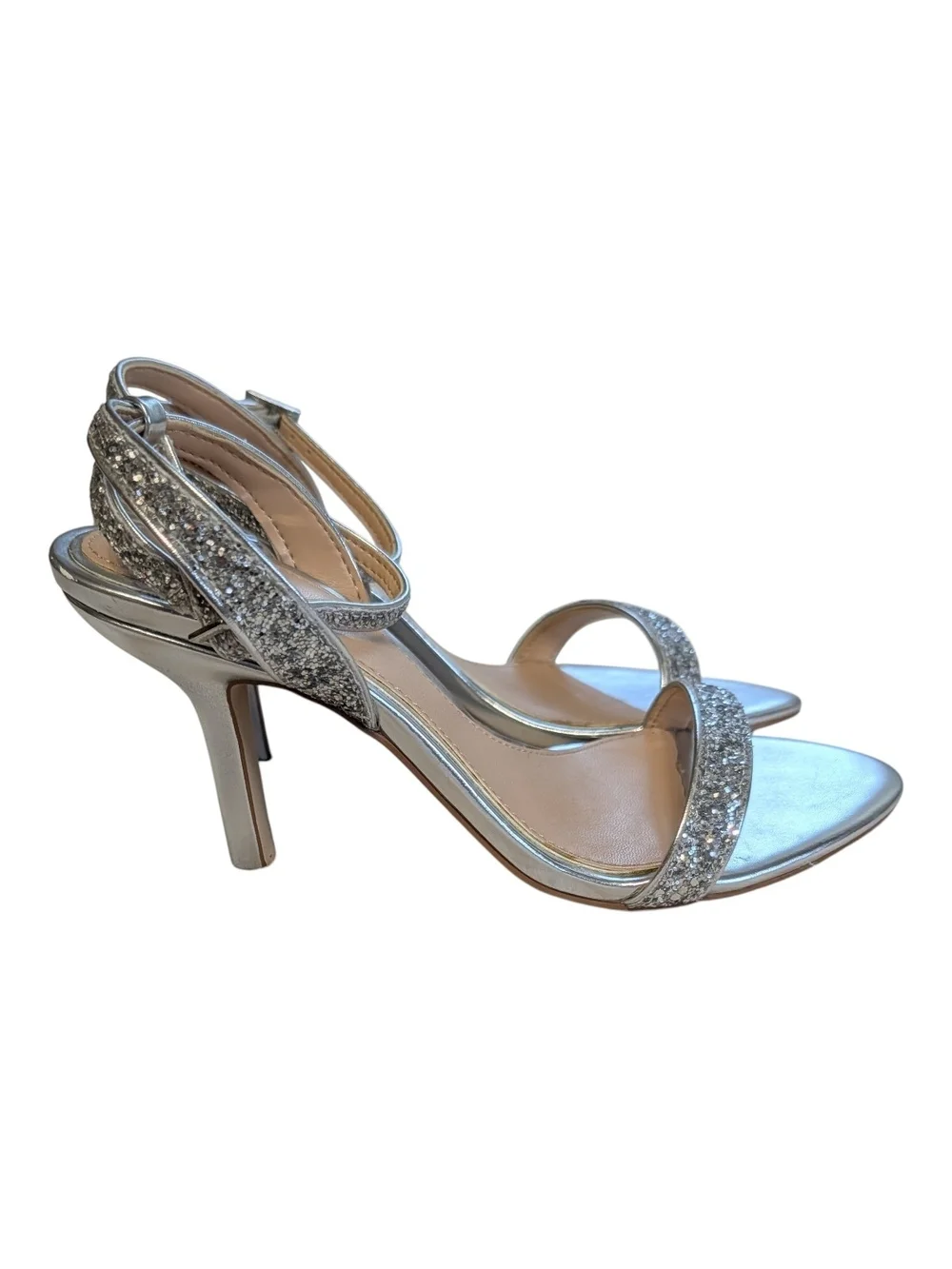 Silver Glitter Strap Women's Sandals By Jewel- Badgley Mischka